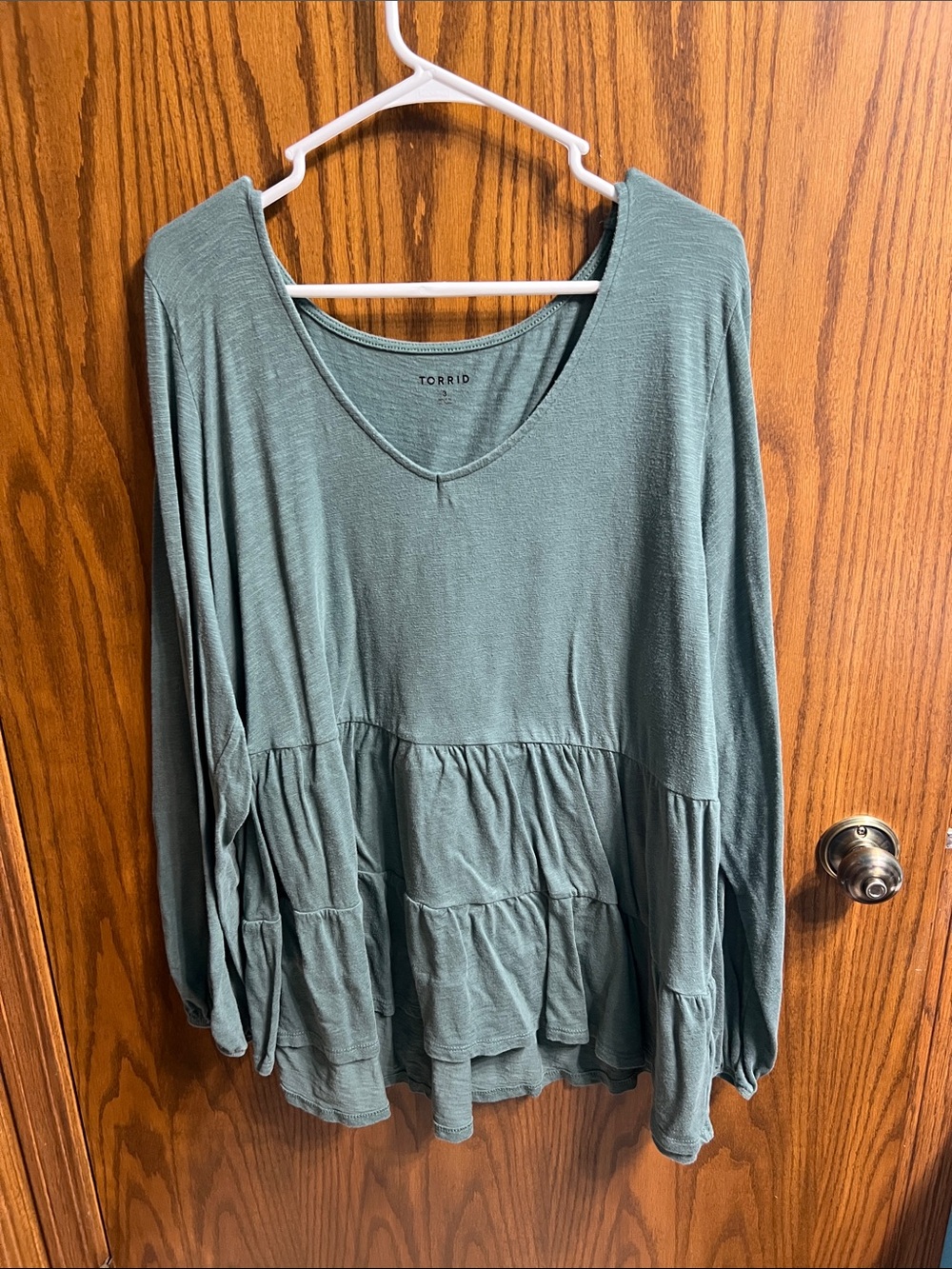 torrid sage green long sleeve tiered peplum tunic